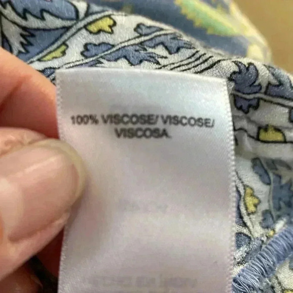 Lucky Brand Blue & Yellow Floral Elastic Waist, 3/4 Sleeve Top, Brass Buttons. - Picture 8 of 14